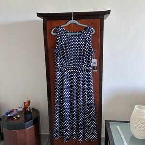 Navy Blue Dress With Playful White Polka Dots.